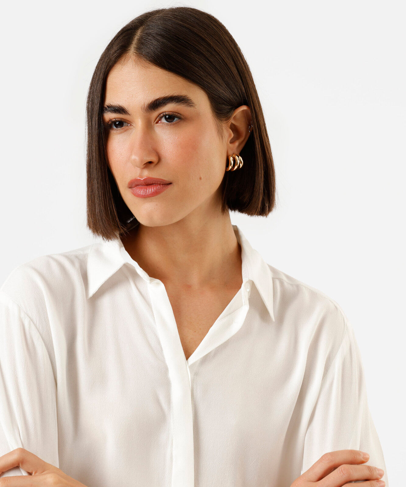 camisa feminina de viscose manga longa off white