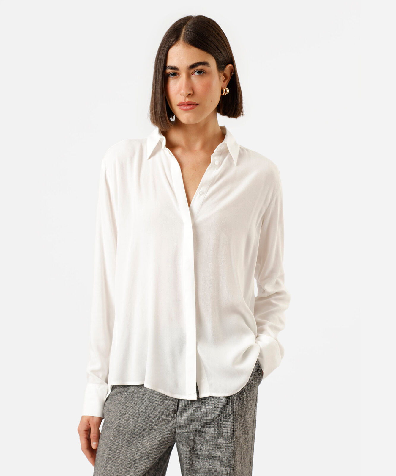camisa feminina de viscose manga longa off white