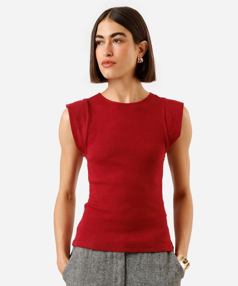 blusa muscle tee de algodão canelada vermelha