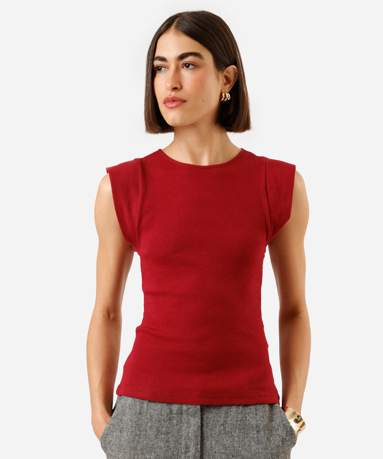 blusa muscle tee de algodão canelada vermelha