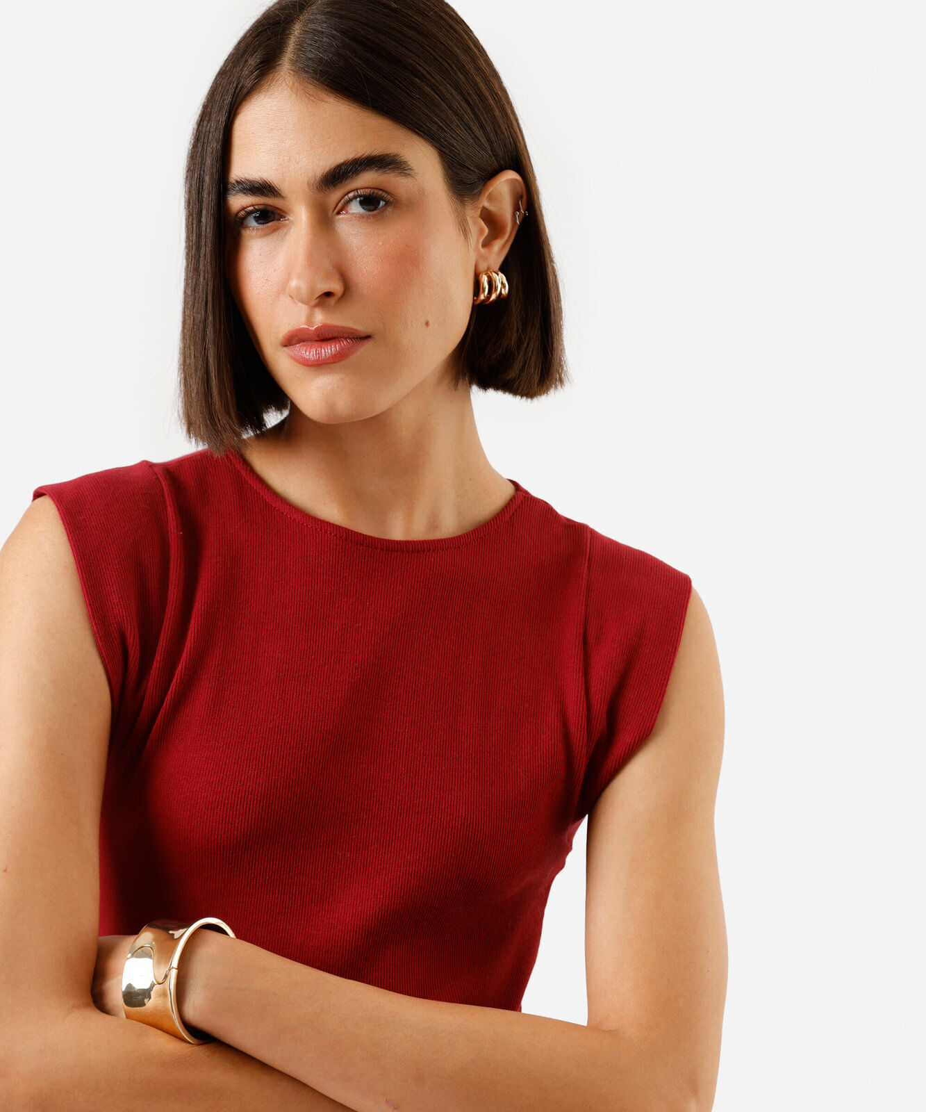 blusa muscle tee de algodão canelada vermelha