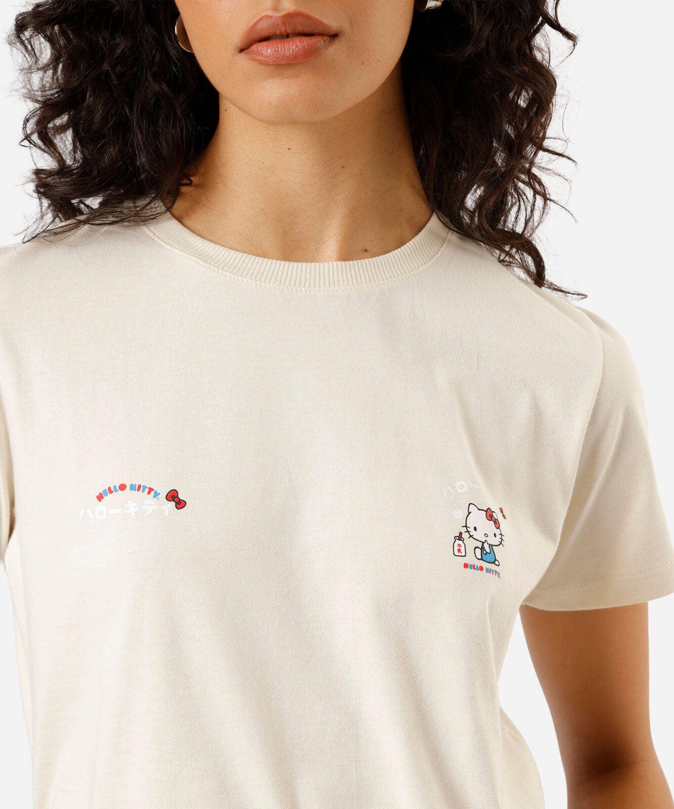 camiseta feminina de algodão hello kitty bege