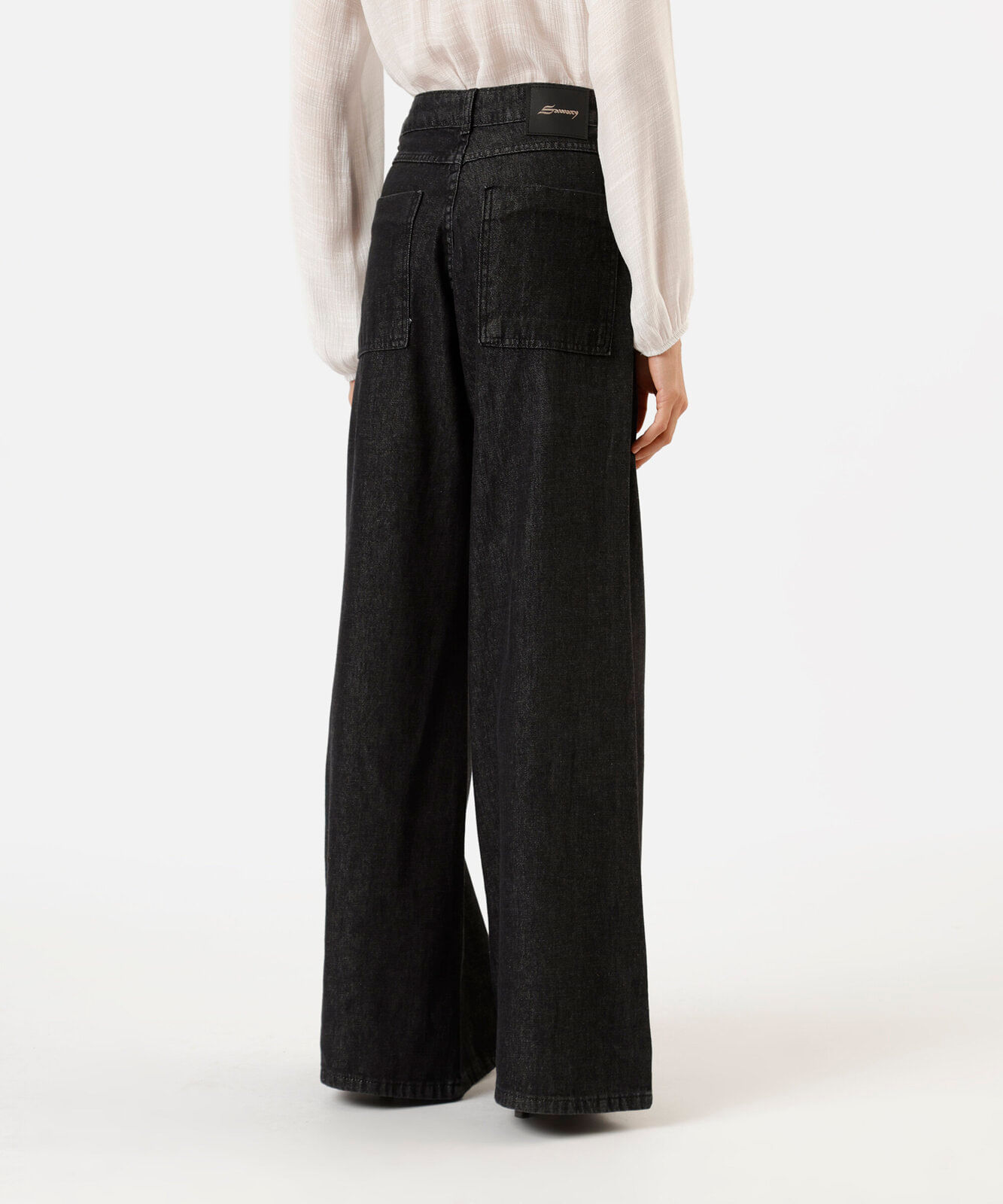 calça wide leg feminina jeans  sawary preta