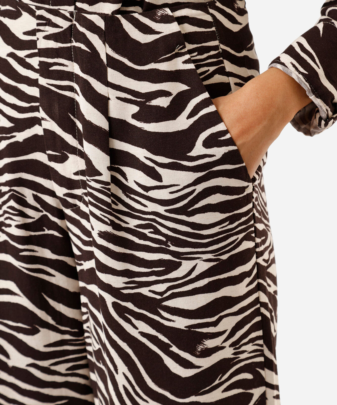 calça wide leg feminina com linho animal print bege