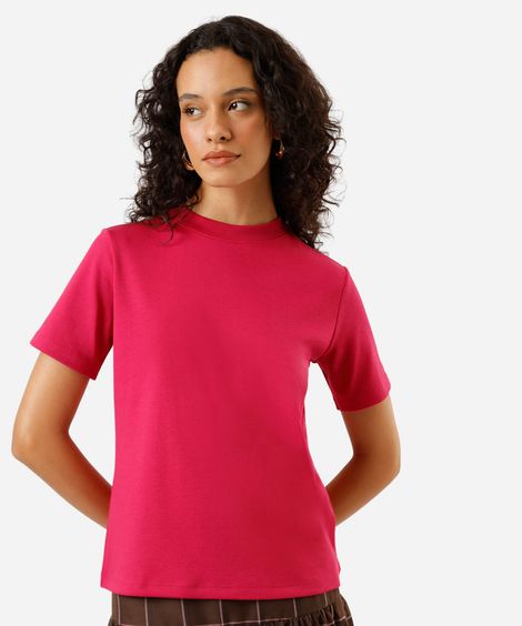 camiseta básica feminina de algodão peruano rosa