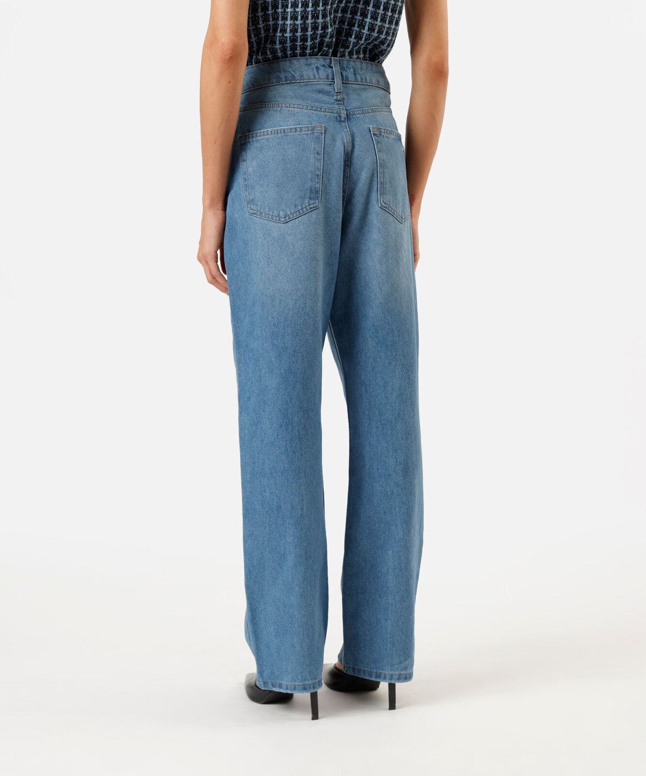 calça reta feminina jeans cintura alta azul