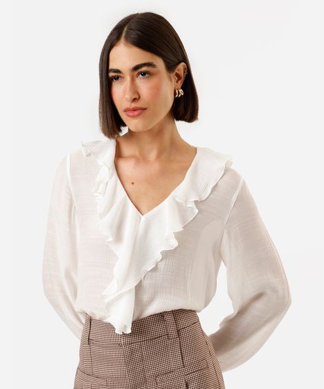 bata feminina  com viscose e babados off white