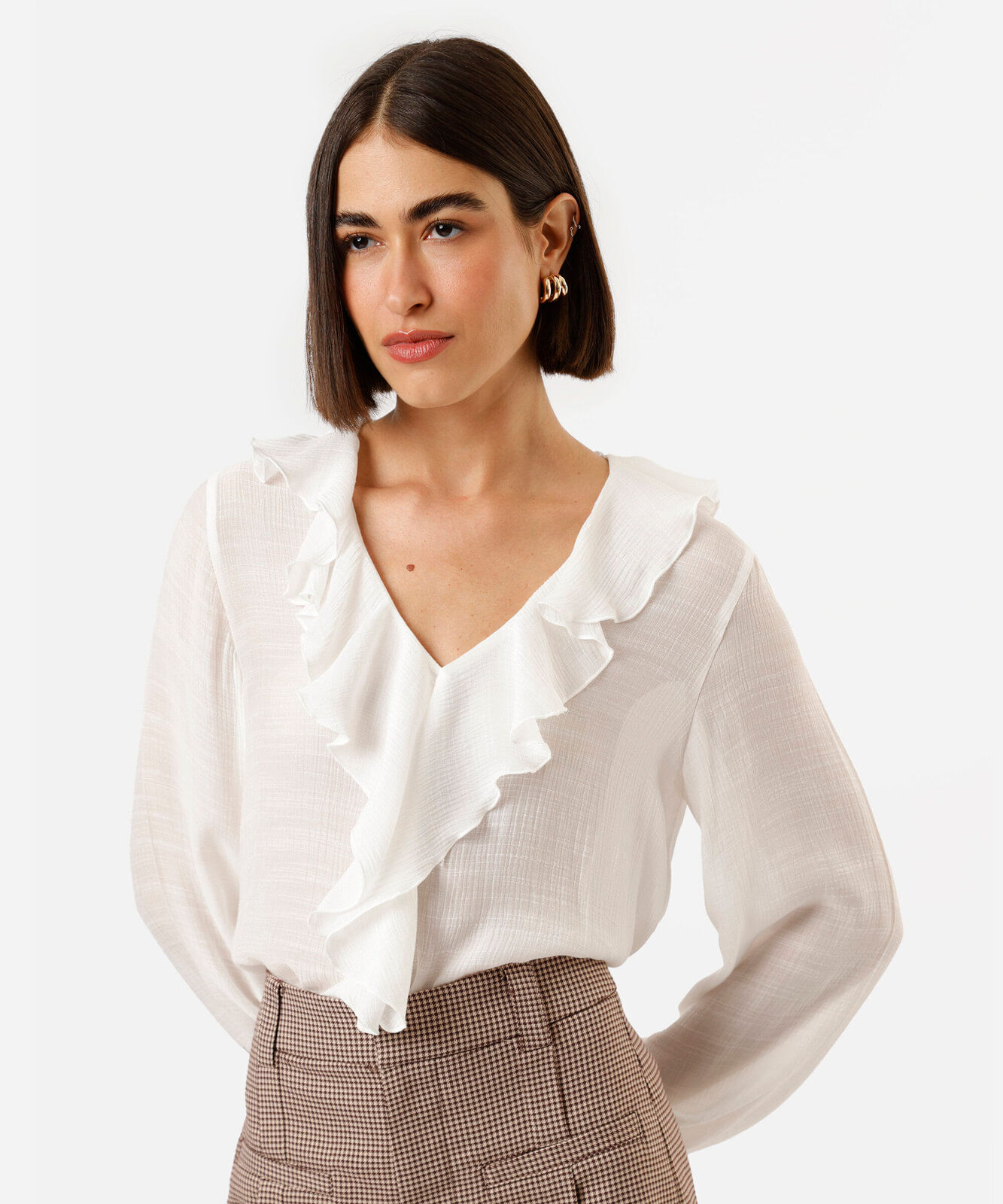 bata feminina  com viscose e babados off white