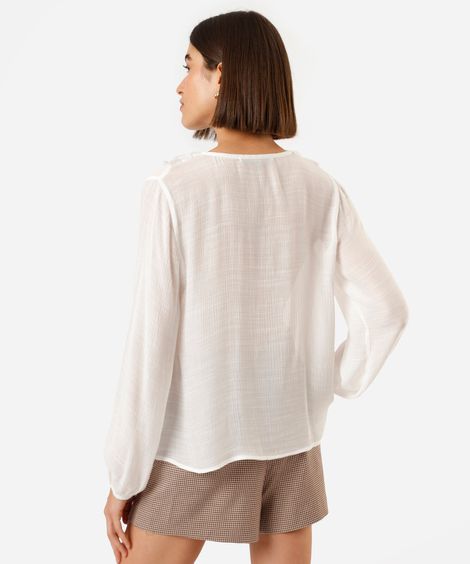 bata feminina  com viscose e babados off white