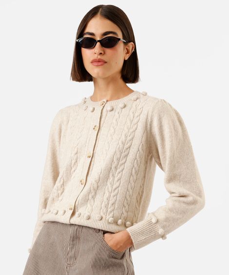 cardigan feminino de tricot texturizado bege