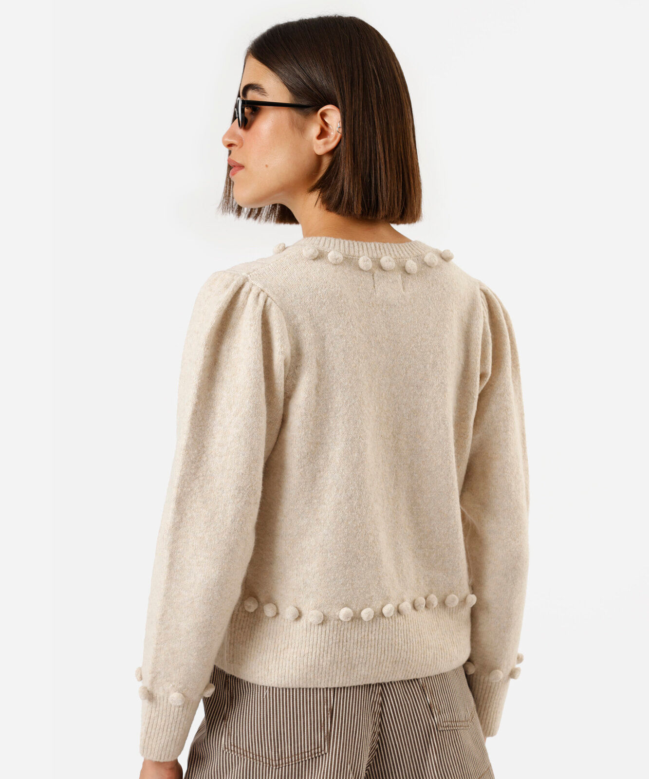 cardigan feminino de tricot texturizado bege