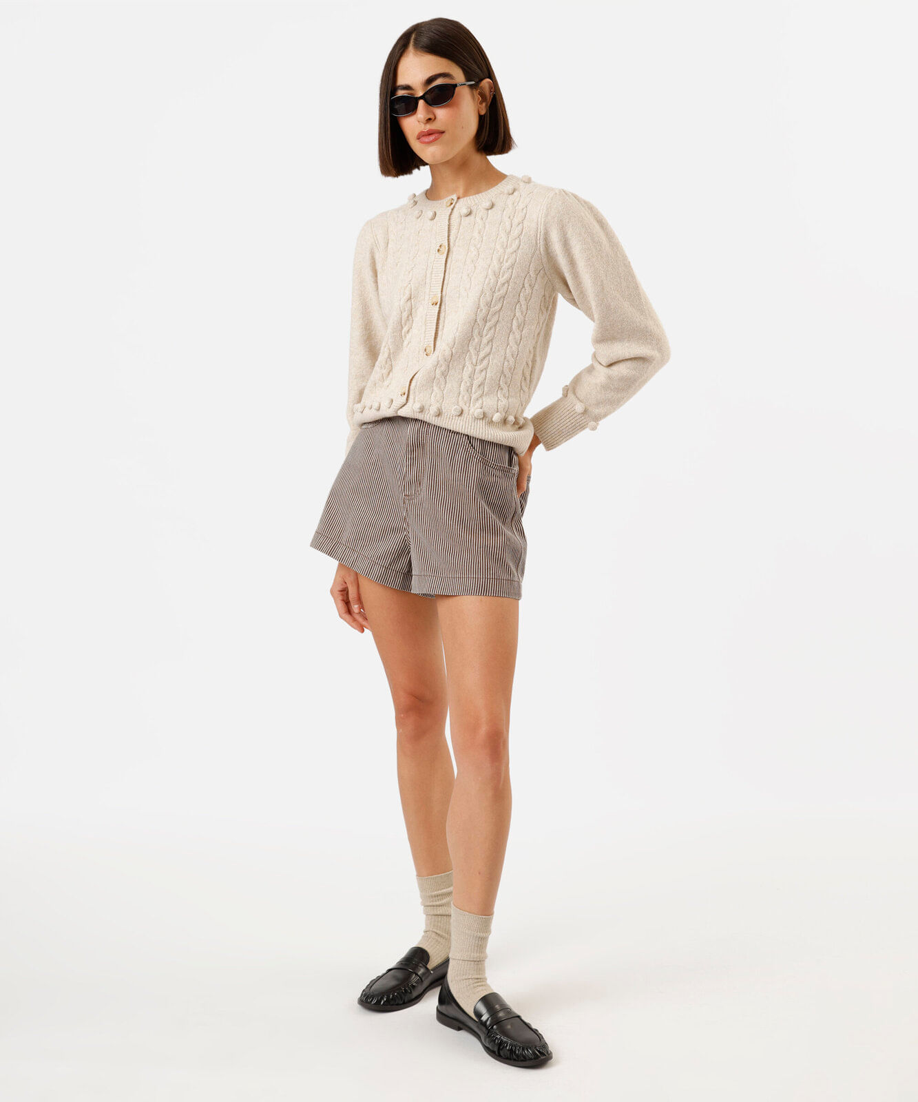cardigan feminino de tricot texturizado bege