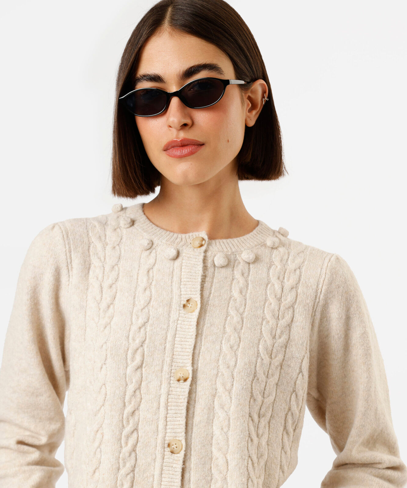 cardigan feminino de tricot texturizado bege