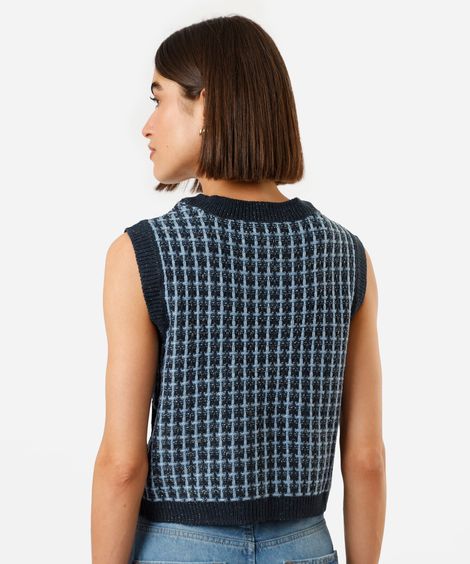 colete feminino de tricot com lurex texturizado azul