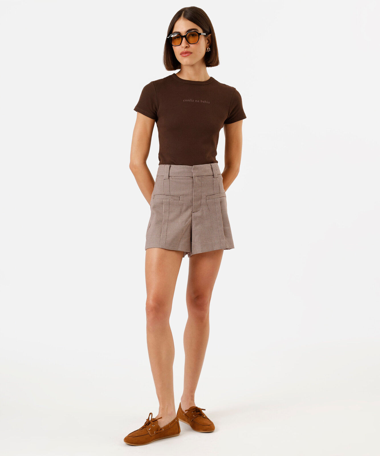 blusa feminina de algodão estampada canelada marrom