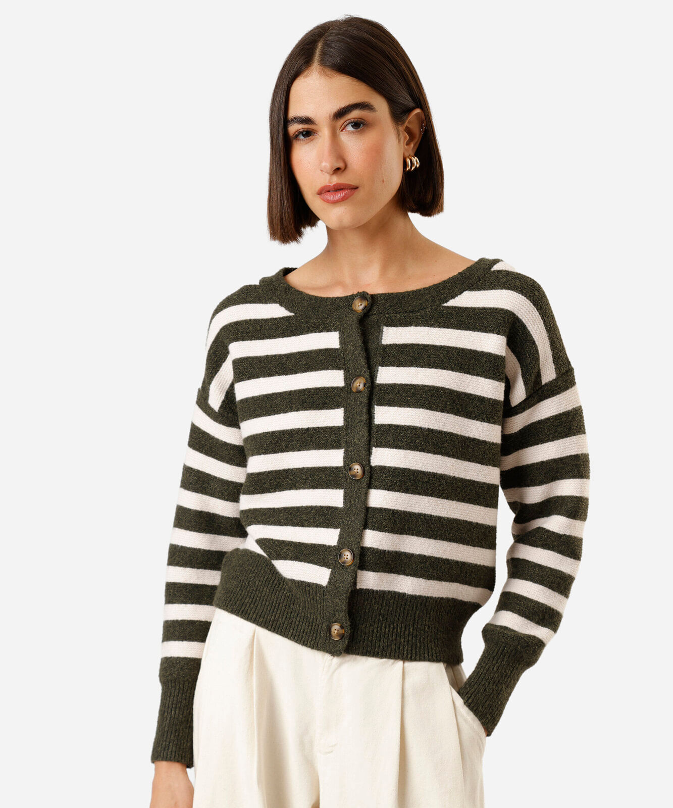 cardigan feminino de tricot listrado verde