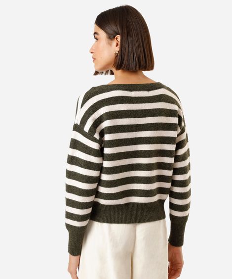 cardigan feminino de tricot listrado verde