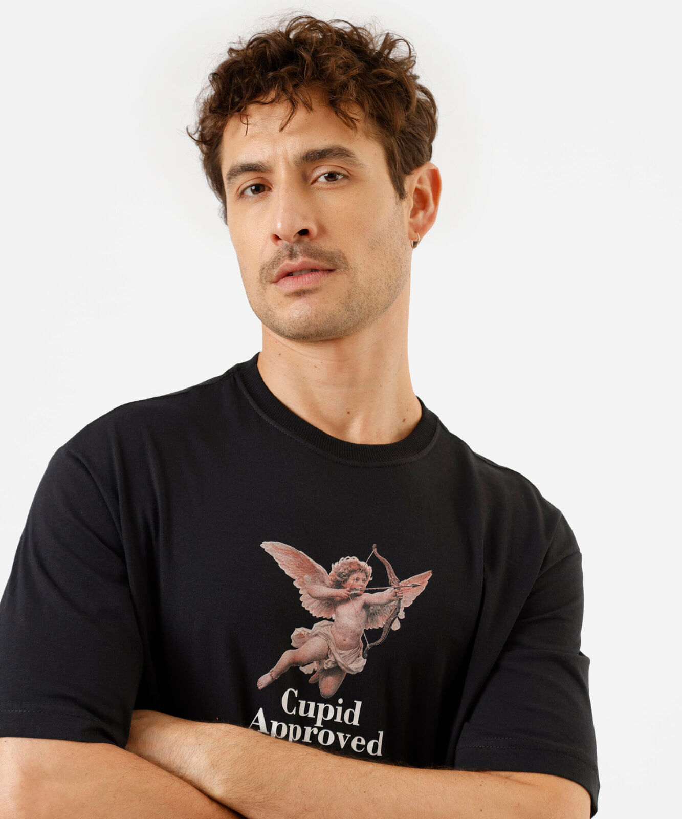 camiseta masculina de algodão manga curta estampada preta