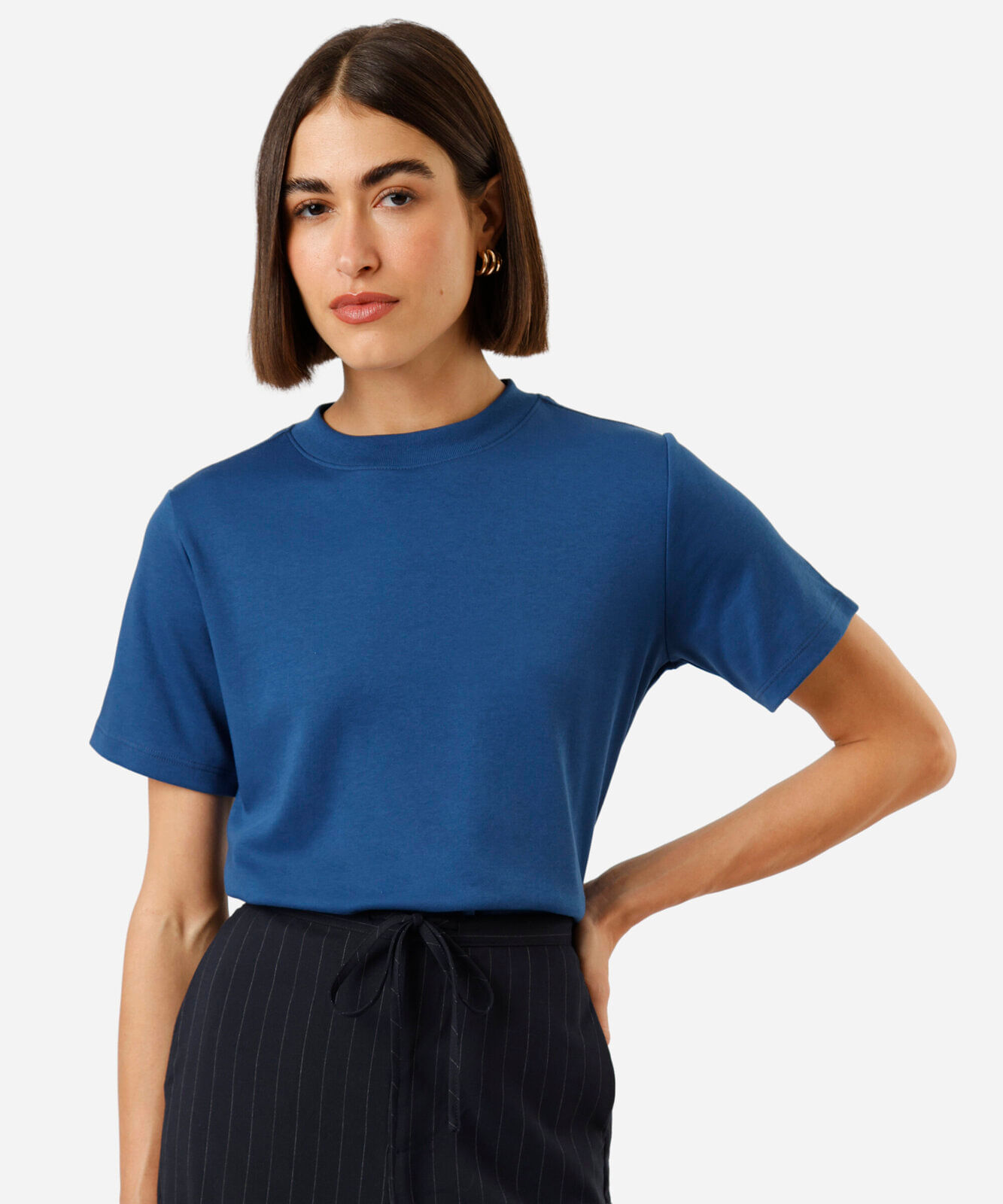 camiseta básica feminina de algodão peruano azul