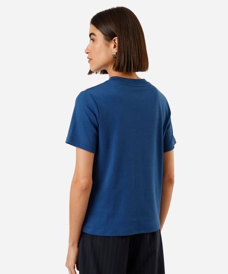 camiseta básica feminina de algodão peruano azul