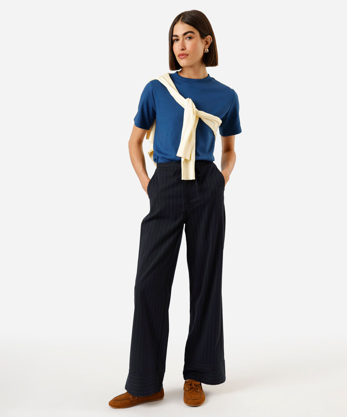 camiseta básica feminina de algodão peruano azul