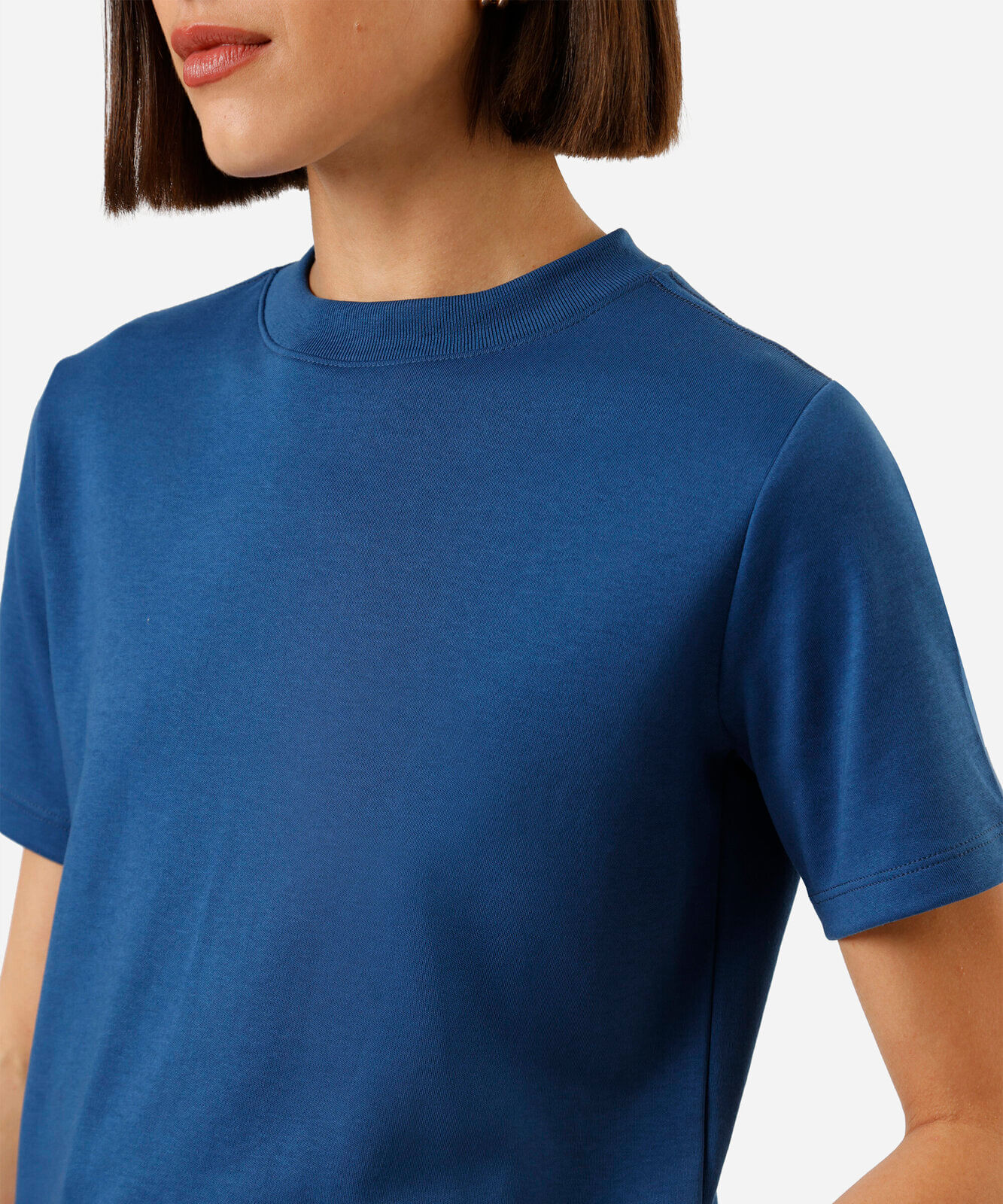 camiseta básica feminina de algodão peruano azul