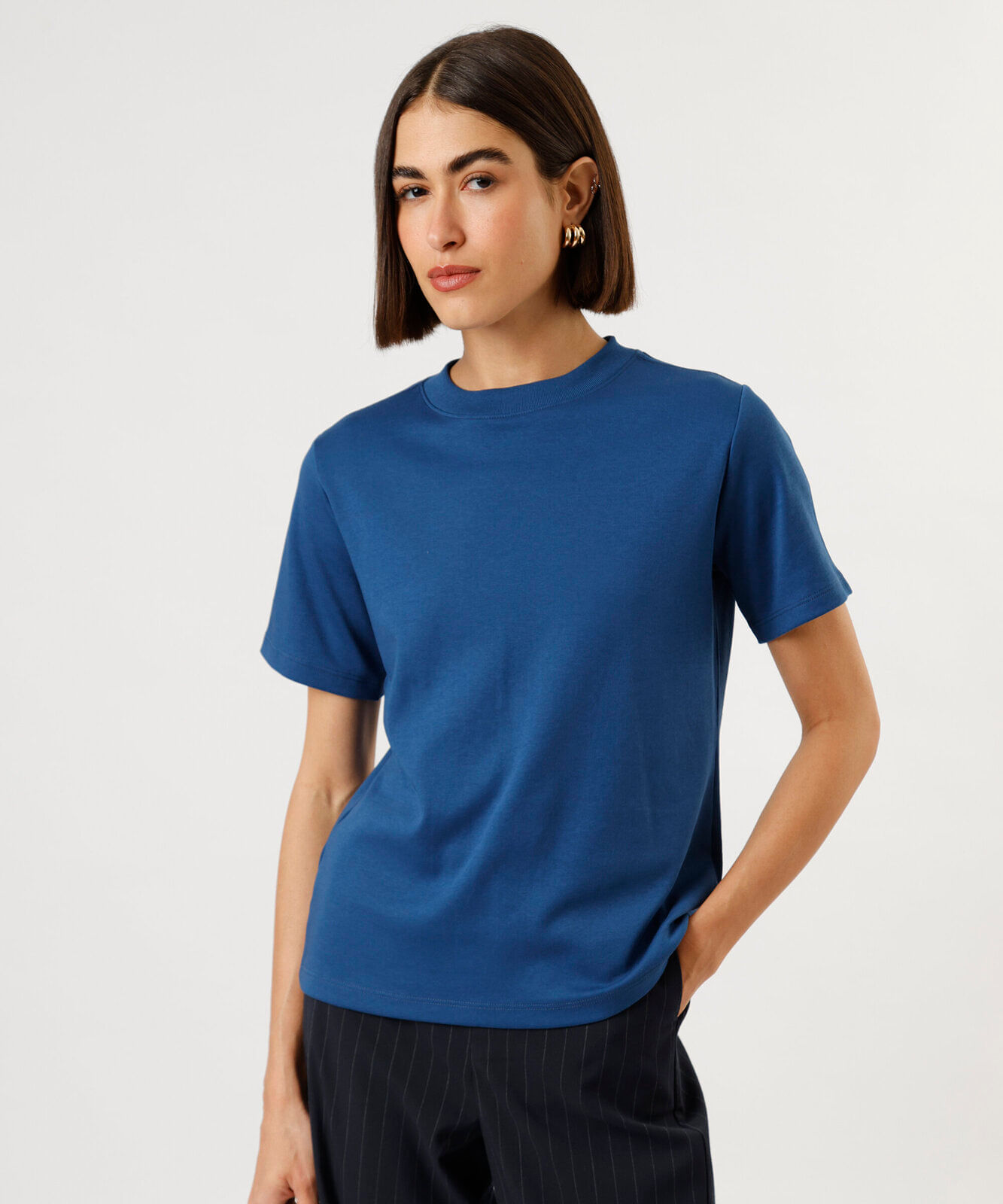 camiseta básica feminina de algodão peruano azul