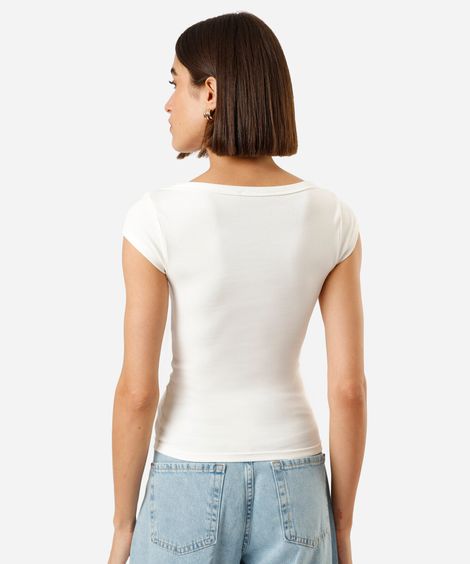 blusa feminina de algodão decote canoa canelado off white