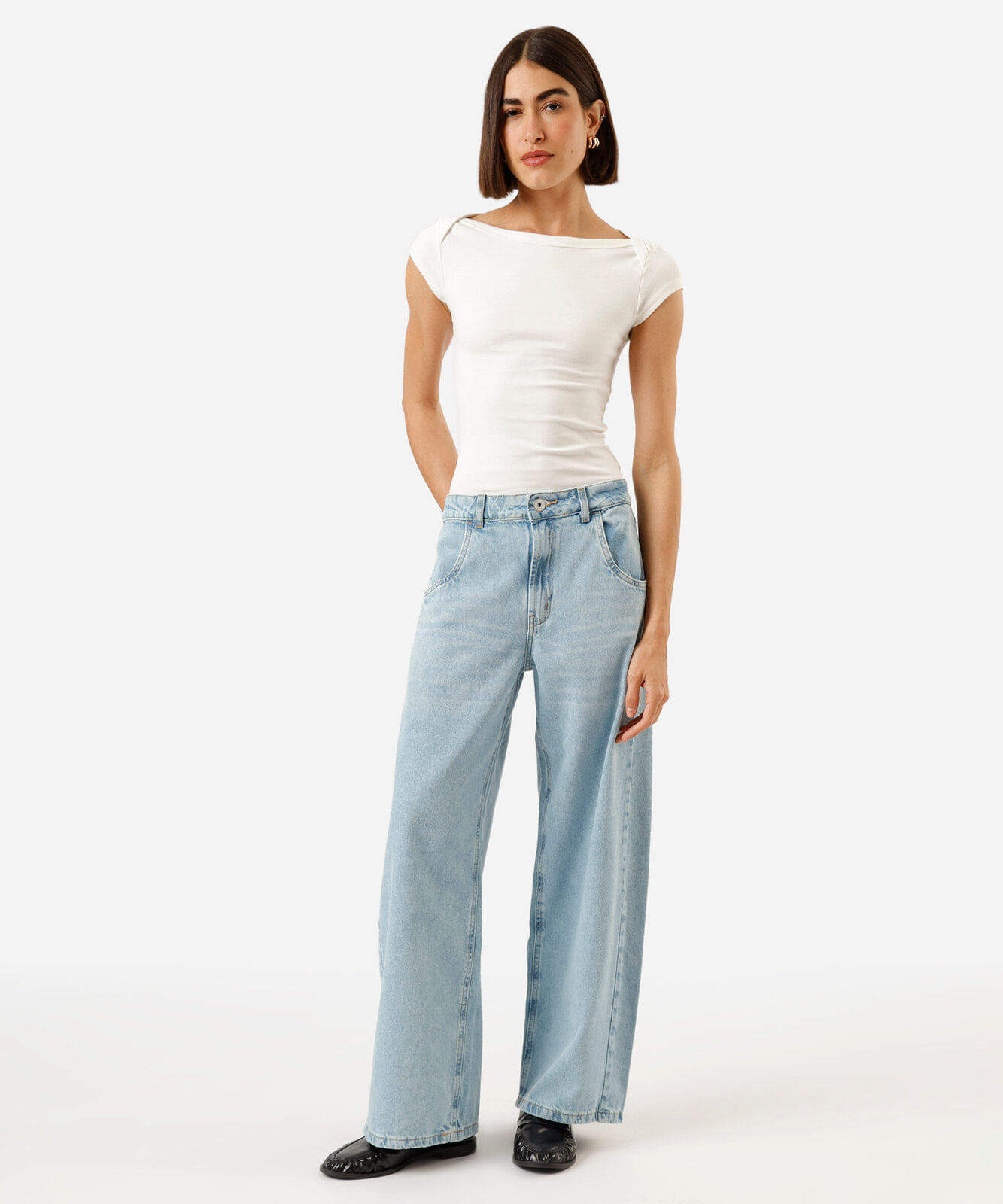 blusa feminina de algodão decote canoa canelado off white