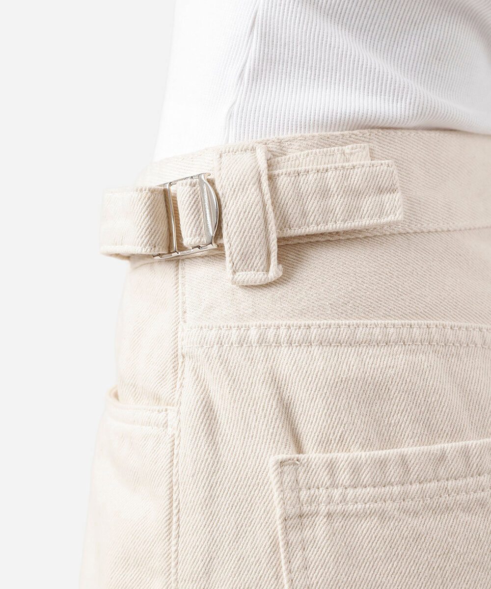 calça baggy feminina de sarja cintura ajustável bege
