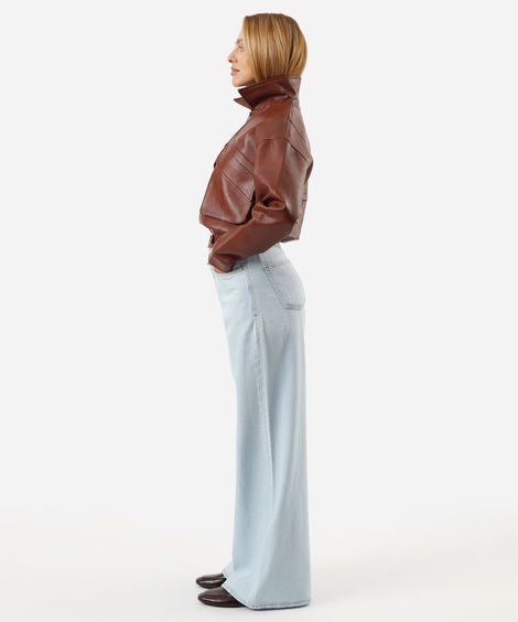 calça wide leg jeans feminina cintura alta azul