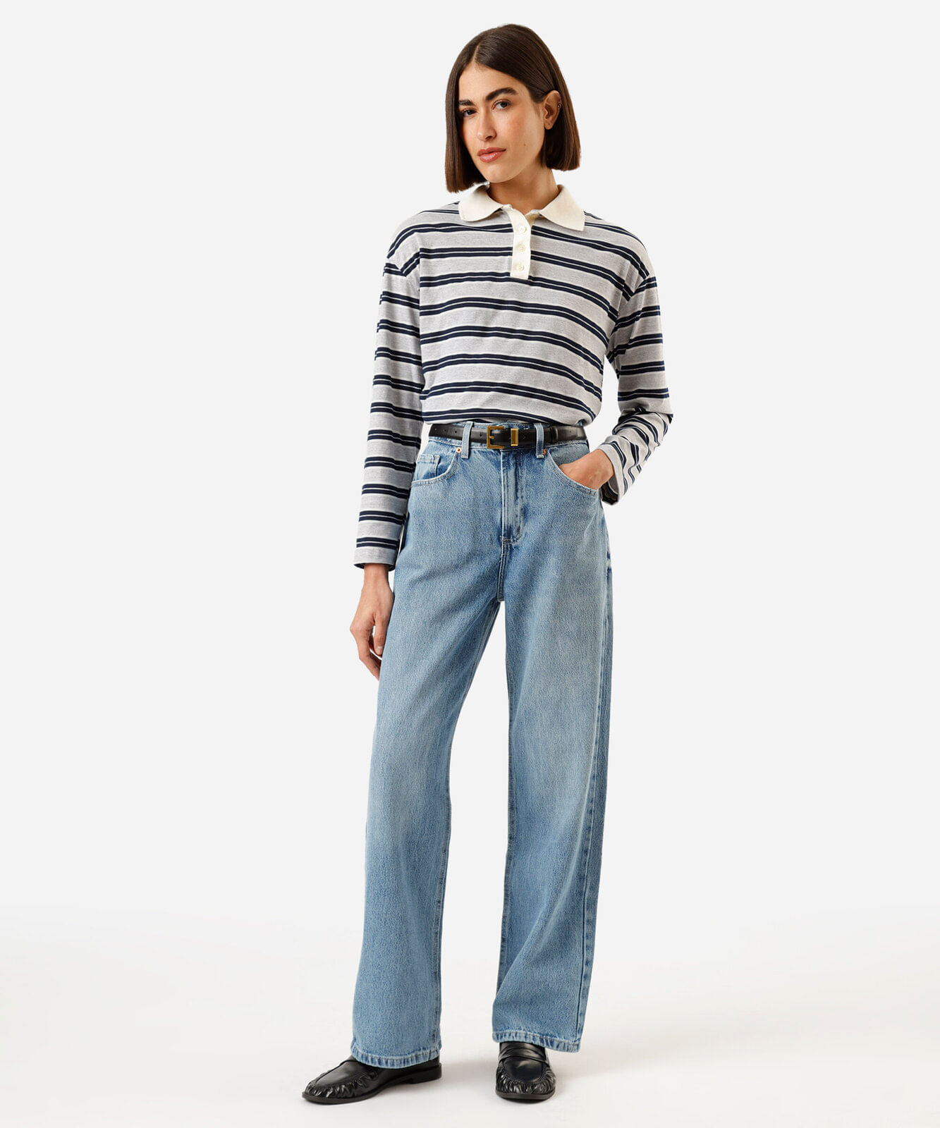 calça wide leg feminina jeans cintura alta azul