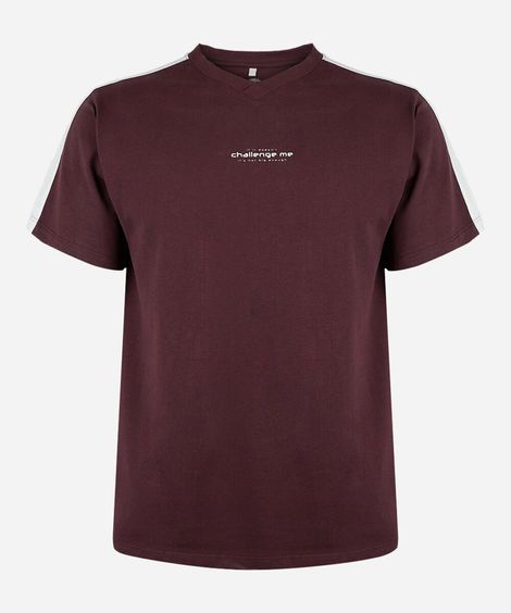camiseta juvenil de algodão gola v manga curta estampada vinho
