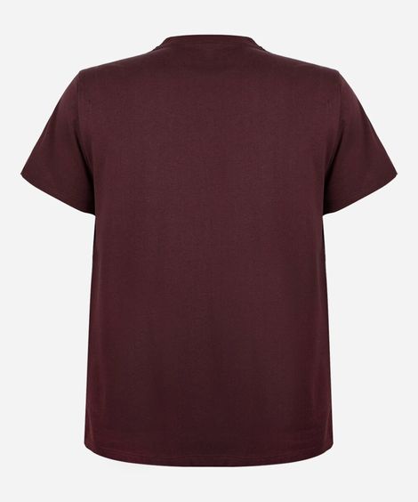 camiseta juvenil de algodão gola v manga curta estampada vinho