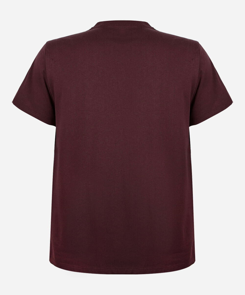 camiseta juvenil de algodão gola v manga curta estampada vinho