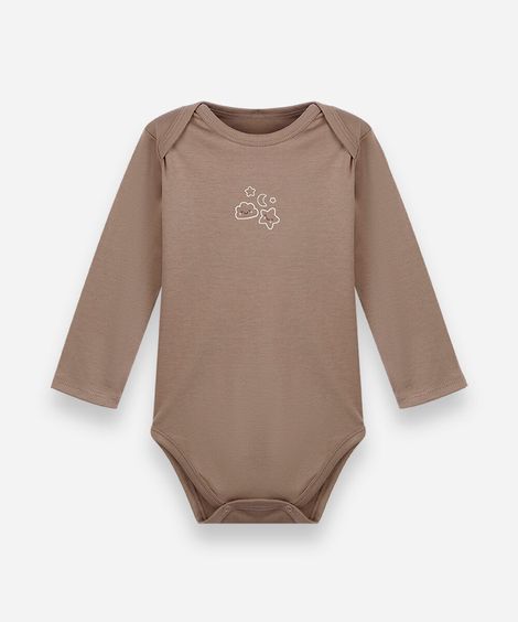 body infantil de algodão peruano estampado manga longa marrom