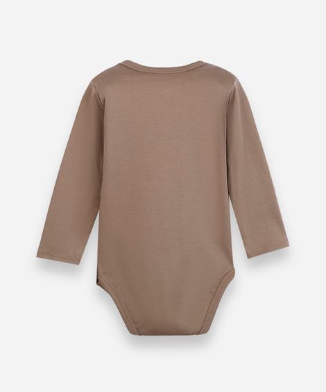 body infantil de algodão peruano estampado manga longa marrom
