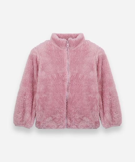 jaqueta infantil de fleece gola alta rosa
