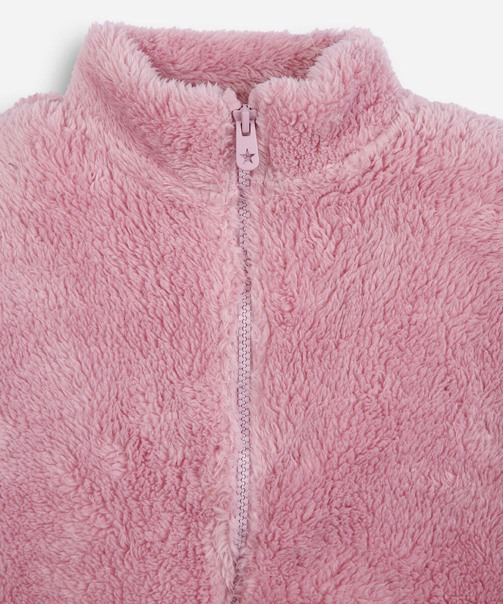 jaqueta infantil de fleece gola alta rosa