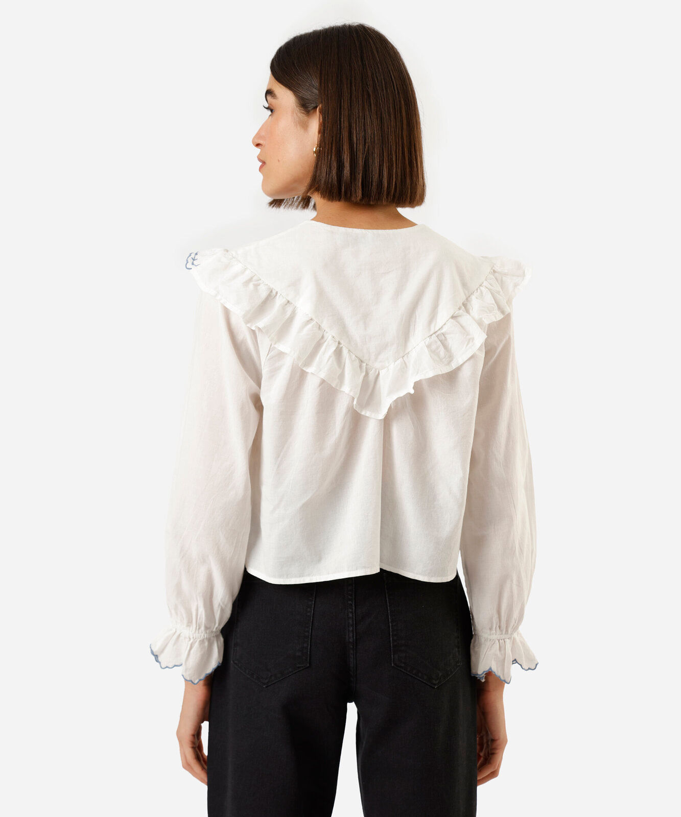 bata feminina de algodão com babados manga longa off white