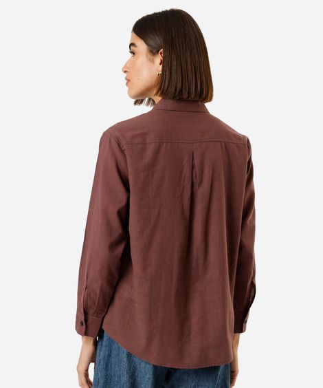 camisa feminina de algodão manga longa marrom