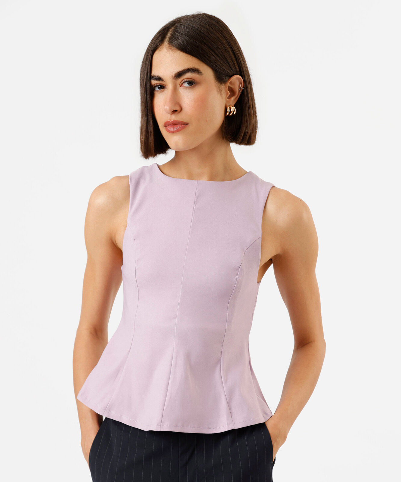 blusa peplum feminina decote canoa lilás