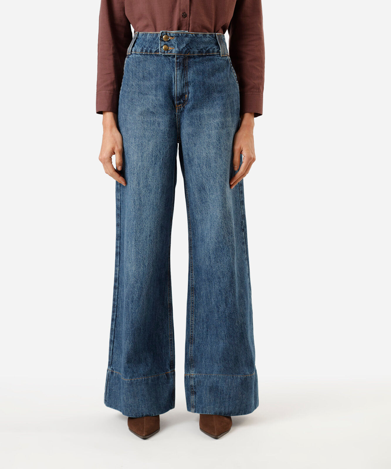 calça super wide leg feminina jeans cintura média azul