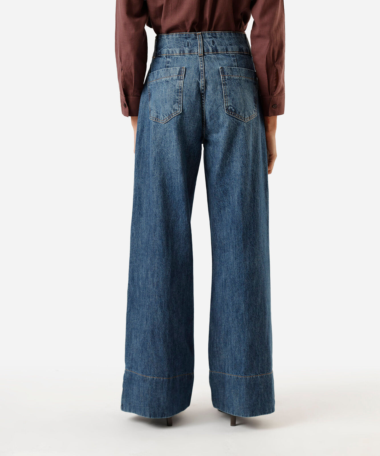 calça super wide leg feminina jeans cintura média azul