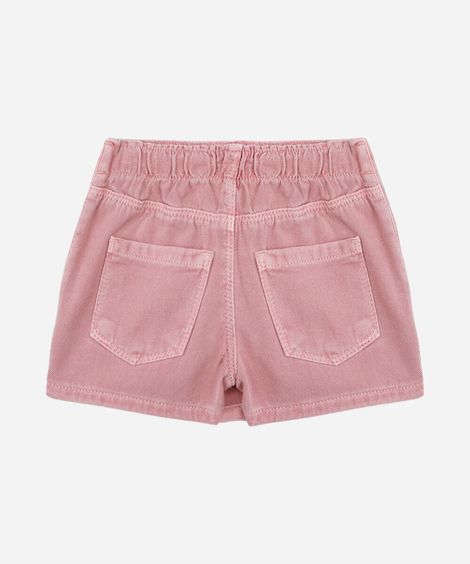 short saia infantil de sarja com bordado floral rosa