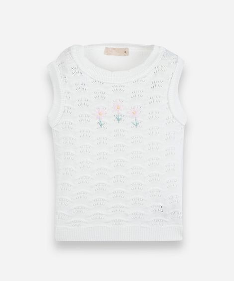 regata infantil de tricot com bordado floral off white