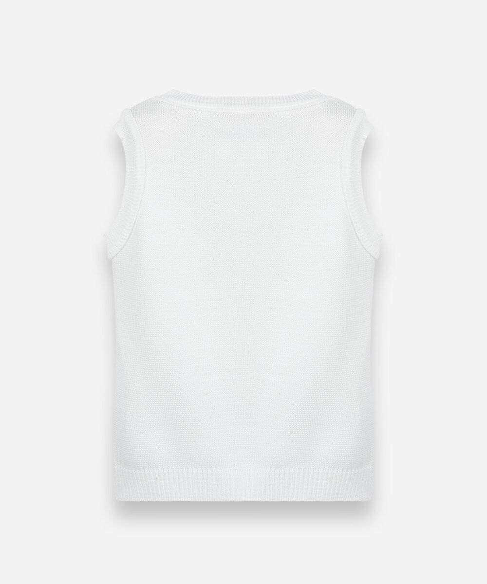 regata infantil de tricot com bordado floral off white