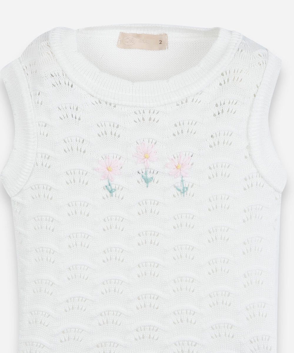 regata infantil de tricot com bordado floral off white