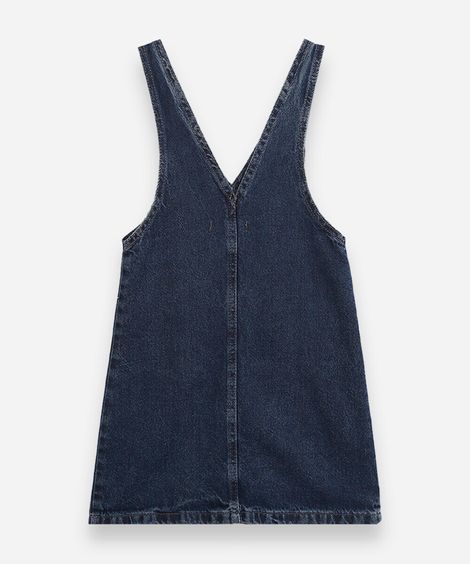 salopete infantil jeans com bordados florais azul