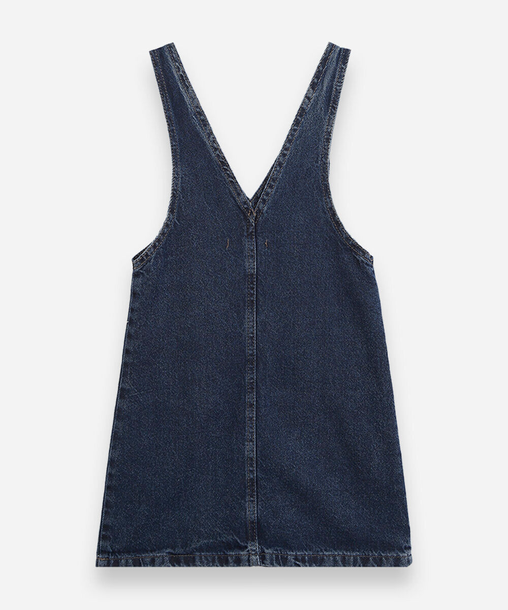 salopete infantil jeans com bordados florais azul